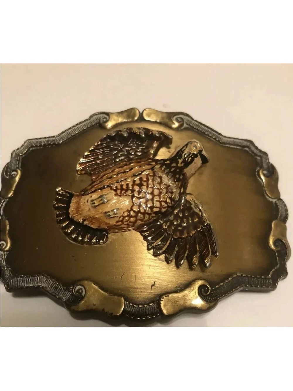 Vintage-Style Gold and Brown Quail Belt Buckle